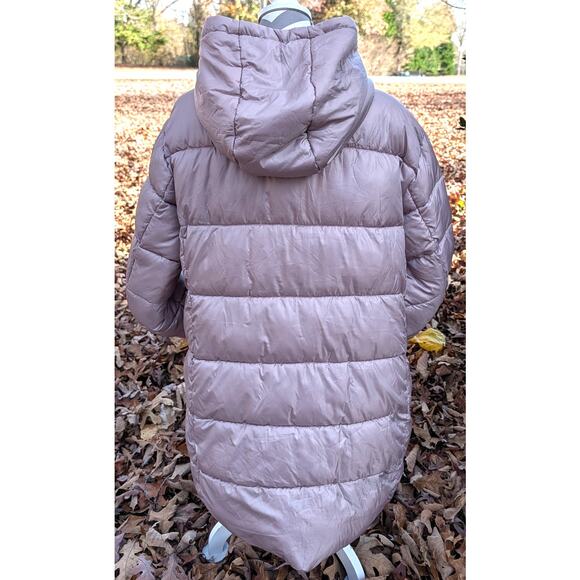 Reebok Reversable Parka Coat Wm 2X Puffer Hooded Cinch Waist Winter Olive Pink - Picture 6 of 15